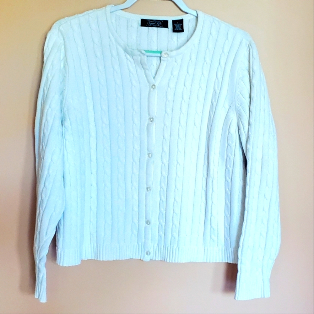 Women's White Cardigan, Size L
